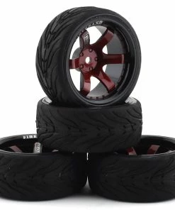 Firebrand RC Bloodshot RT9 Pre-Mounted On-Road Tires (4) (Red/Black) W/Fang Tires, 12mm Hex & 9mm Offset