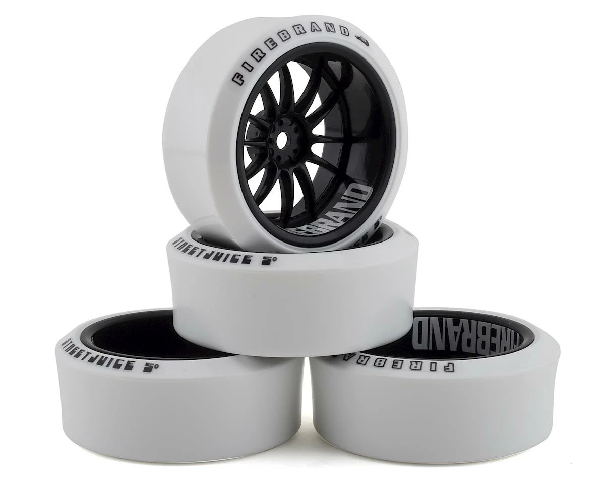 Firebrand RC Har XDR9 5° Pre-Mounted Slick Drift Tires (4) (Black/White) W/Blizzard Tires, 12mm Hex & 9mm Offset