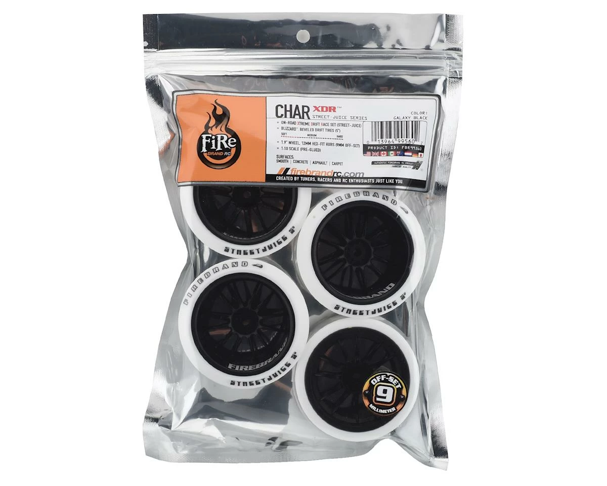 Firebrand RC Har XDR9 5° Pre-Mounted Slick Drift Tires (4) (Black/White) W/Blizzard Tires, 12mm Hex & 9mm Offset - Image 3
