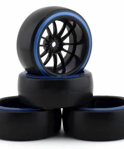 Firebrand RC Har D29B Pre-Mounted 2-Piece Slick Drift Tires (4) (Black/Blue) W/D2 Tires, 12mm Hex & 9mm Offset