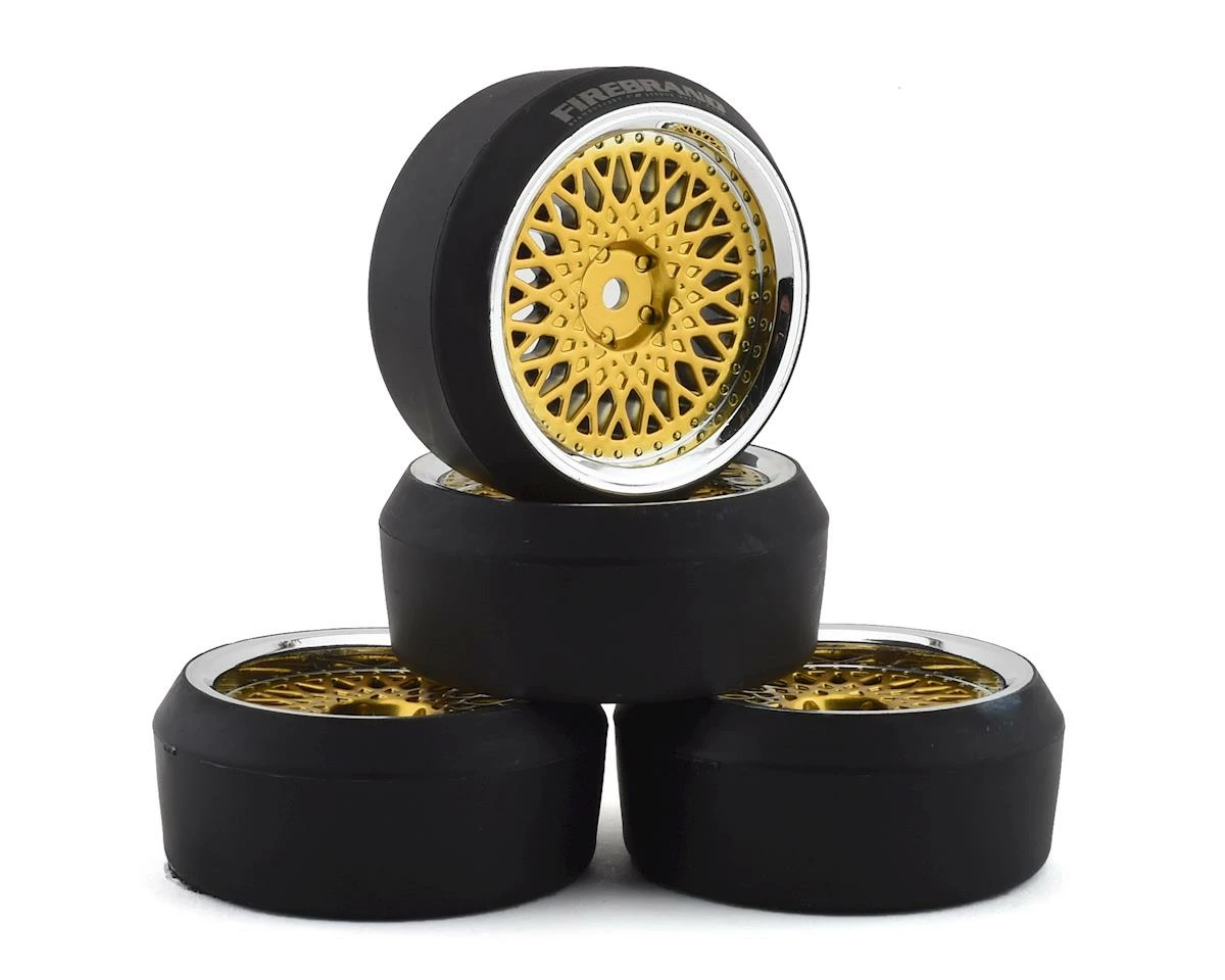 Firebrand RC Ownjewel XDR3 5° Pre-Mounted Slick Drift Tires (4) (Gold) W/Diamonds Tires, 12mm Hex & 3mm Offset