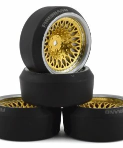 Firebrand RC Ownjewel XDR9 5° Pre-Mounted Slick Drift Tires (4) (Gold) W/Diamond Tires, 12mm Hex & 9mm Offset