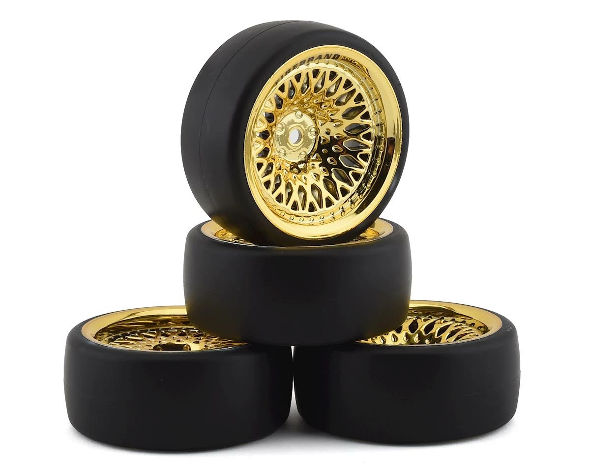 Firebrand RC Ownjewel DSR39 Pre-Mounted Slick Drift Tires (4) (Gold) W/Sickle-R Tires, 12mm Hex & 3mm/9mm Offset