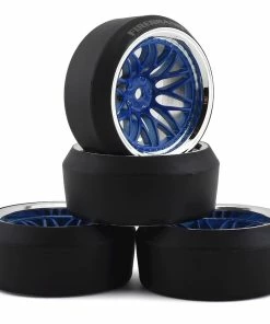 Firebrand RC Darkmatter XDR9 5° Pre-Mounted Slick Drift Tires (4) (Blue/Chrome) W/Diamond Tires, 12mm Hex & 9mm Offset
