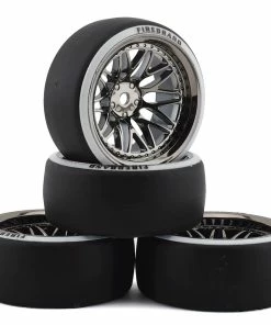 Firebrand RC Darkmatter D29 Pre-Mounted 2-Piece Drift Tires (4) (Smoke Chrome) W/D2 Tires, 12mm Hex & 9mm Offset