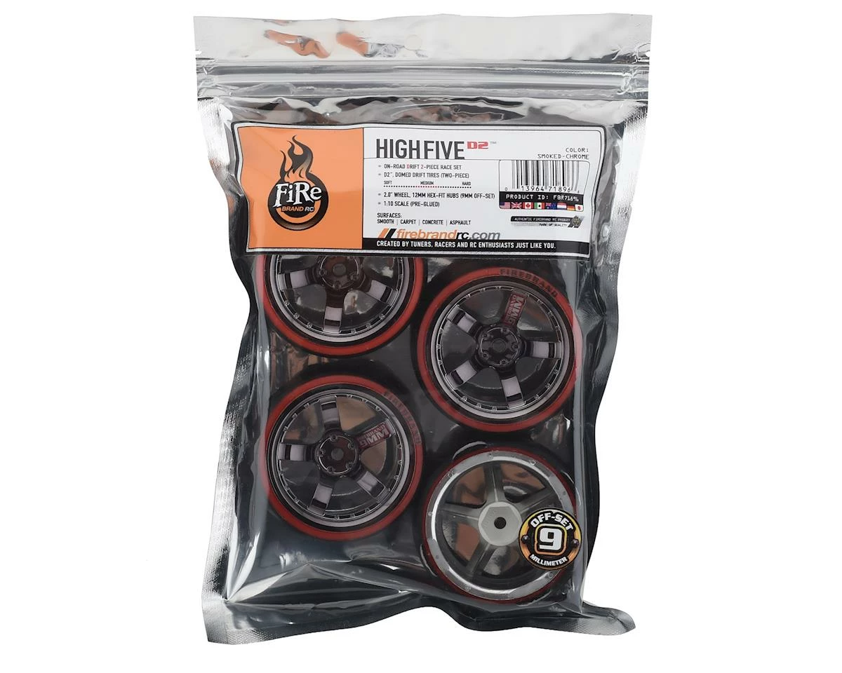 Firebrand RC Highfive D29 Pre-Mounted Slick Drift Tires (4) (Smoke Chrome) W/D2 Tires, 12mm Hex & 9mm Offset - Image 3