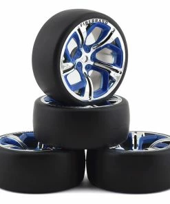 Firebrand RC Hydra DSR3 Pre-Mounted Slick Drift Tires (4) (Blue/Chrome) W/Sickle-R Tires, 12mm Hex & 3mm Offset