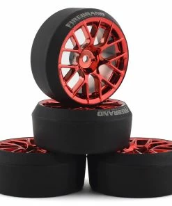Firebrand RC Hypernova XDR 5° Pre-Mounted Slick Drift Tires (4) (Red Chrome) W/Diamond Tires, 12mm Hex & 3mm Offset
