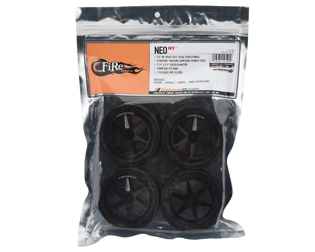Firebrand RC Neo RT 2.2 Pre-Mounted On-Road Tires (4) (Black) W/Scorpion Wheels & 12mm Hex - Image 3