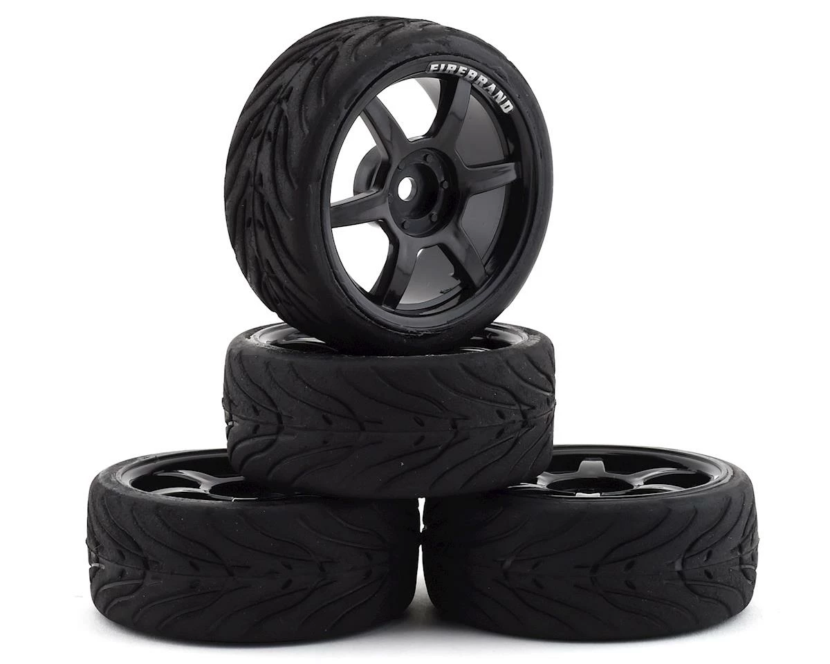 Firebrand RC Scorch RT3 Pre-Mounted On-Road Tires (4) (Black) W/FireFangs Tires, 12mm Hex & 3mm Offset