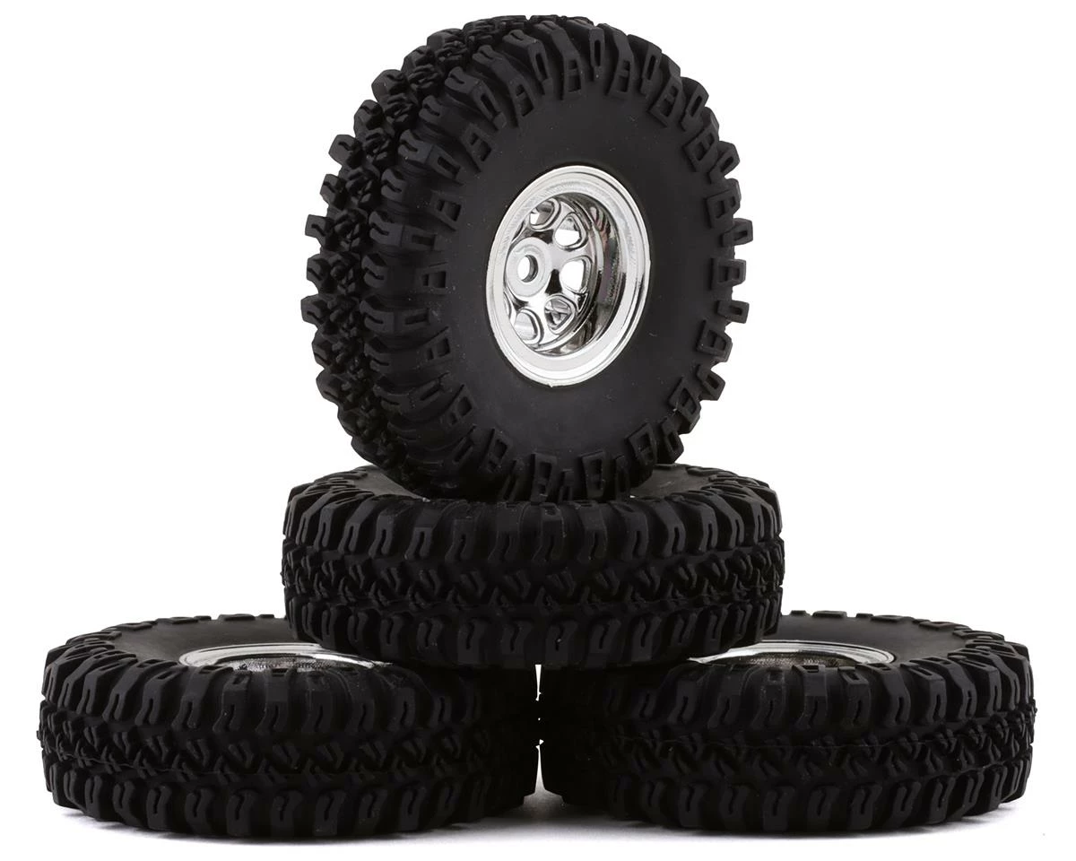 HobbyPlus CR-18 Grabber M/T 1.0" Pre-Mounted Tire Set (Chrome) (4) (Beadlock)