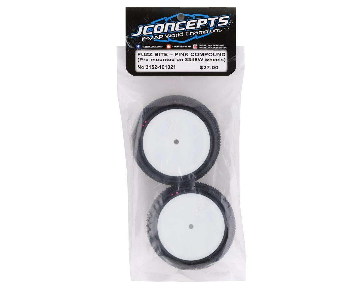 JCONCEPTS Fuzz Bite LP 2.2" Mounted Rear Buggy Carpet Tires (White) (2) (Pink) W/12mm Hex - Image 3