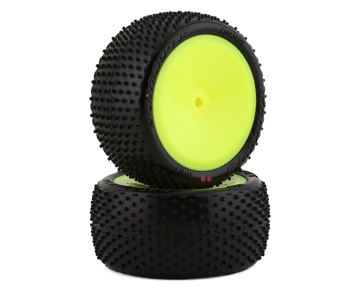 JCONCEPTS Nessi 2.2" Pre-Mounted Rear Buggy Carpet Tires (Yellow) (2) (Pink) W/12mm Hex