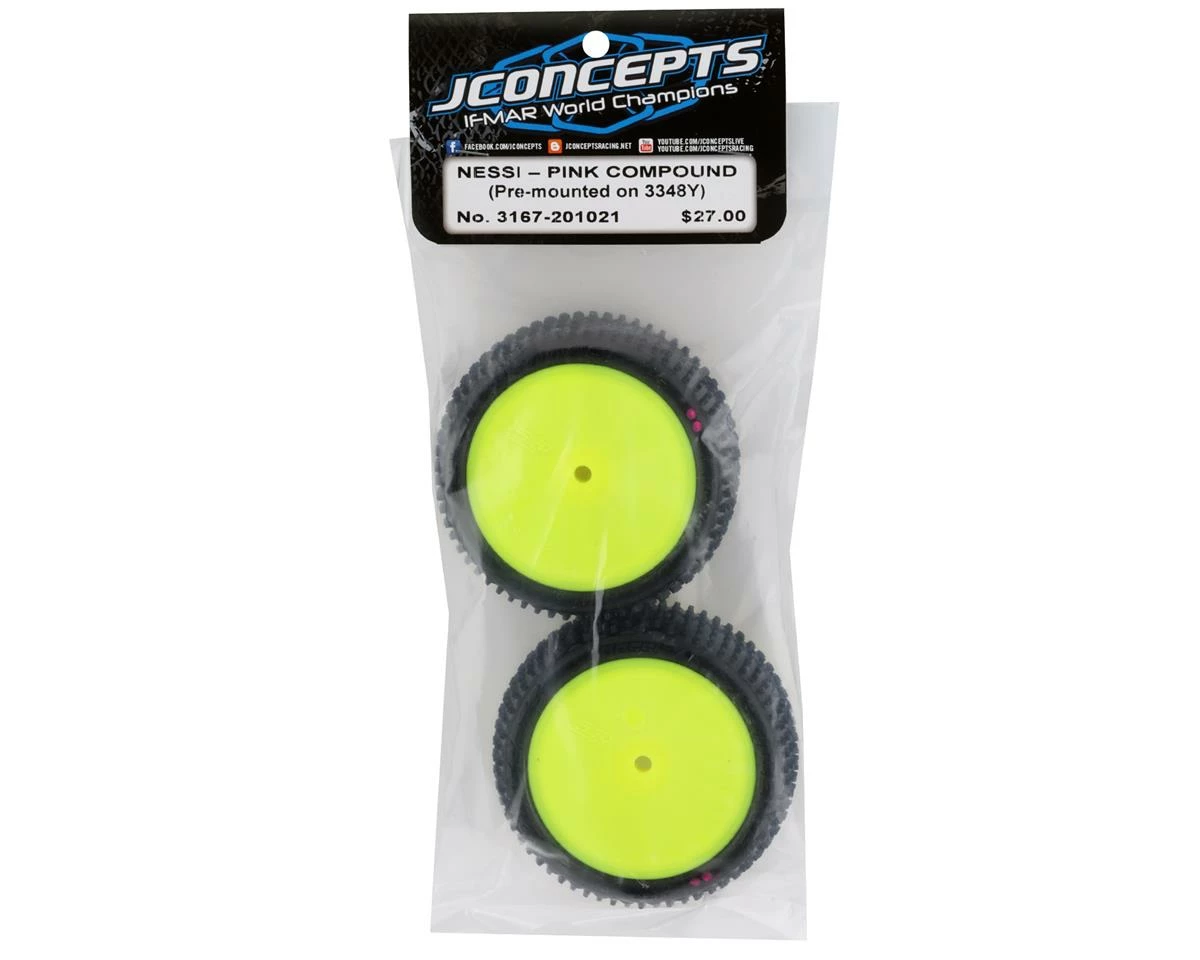 JCONCEPTS Nessi 2.2" Pre-Mounted Rear Buggy Carpet Tires (Yellow) (2) (Pink) W/12mm Hex - Image 3