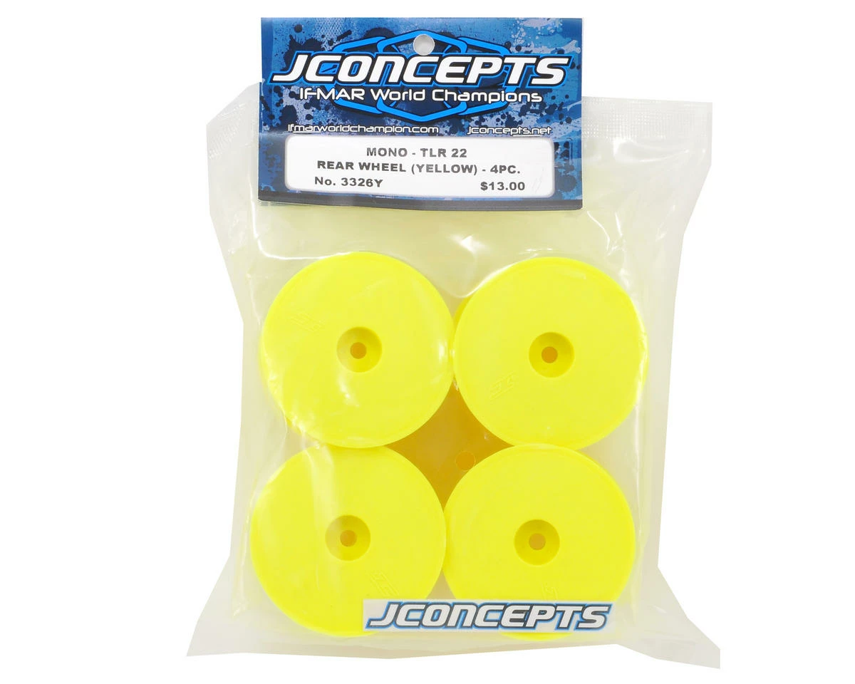 JCONCEPTS 12mm Hex Mono 2.2 Hex Rear Wheels (4) (TLR 22 5.0) (Yellow) - Image 2