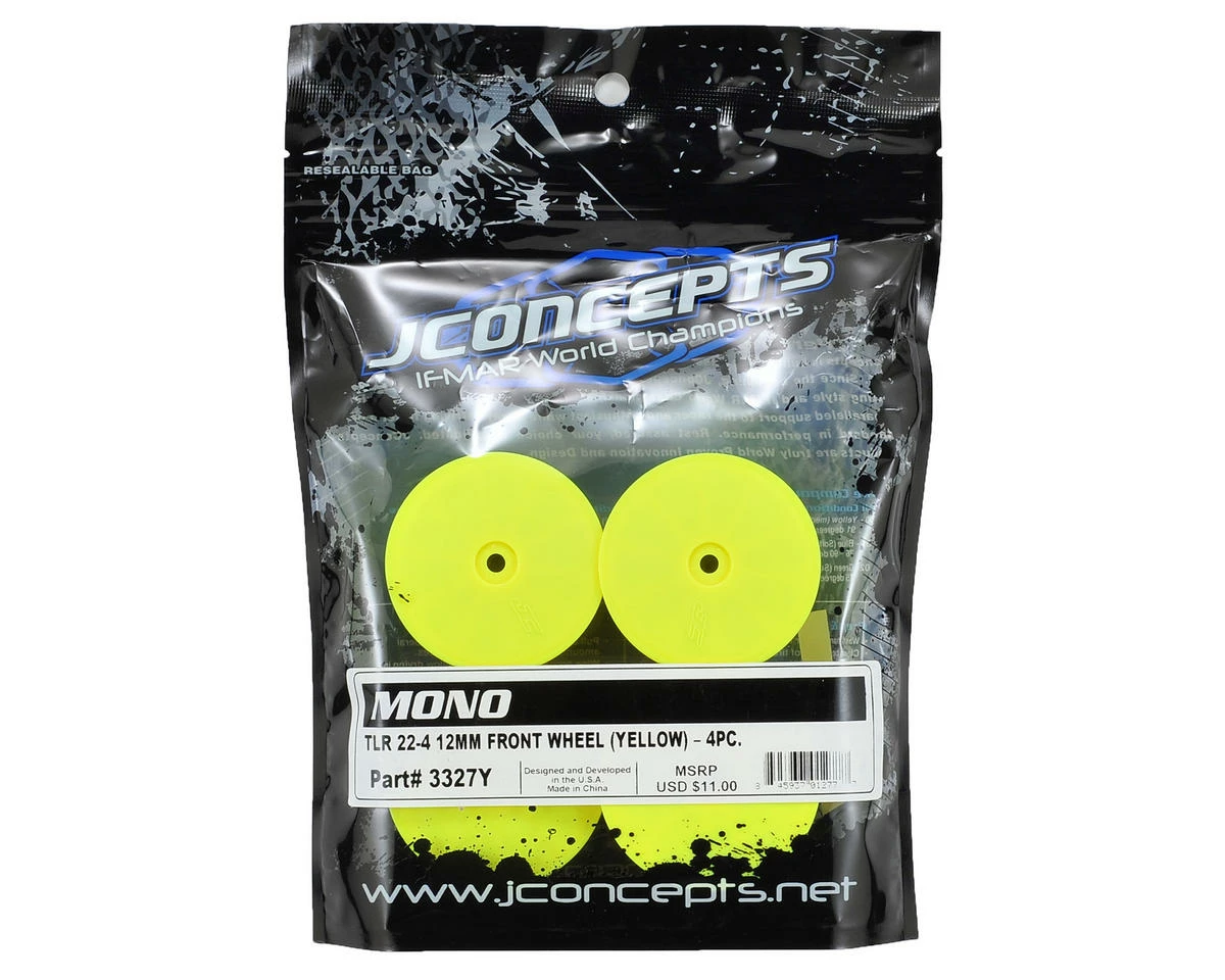 JCONCEPTS 12mm Hex Mono 2.2 4WD Front Buggy Wheels (4) (22-4) (Yellow) - Image 3