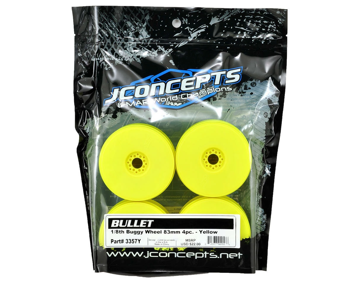 JCONCEPTS 83mm Bullet 1/8th Buggy Wheel (4) (Yellow) - Image 2