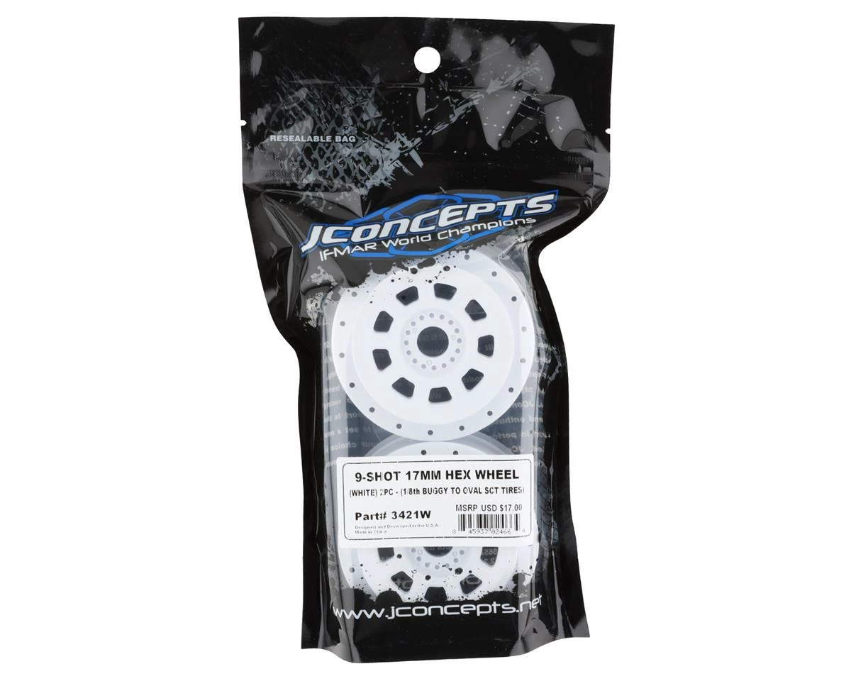 JCONCEPTS 9-Shot Short Course Dirt Oval Wheels (2) (White) W/17mm Hex - Image 3