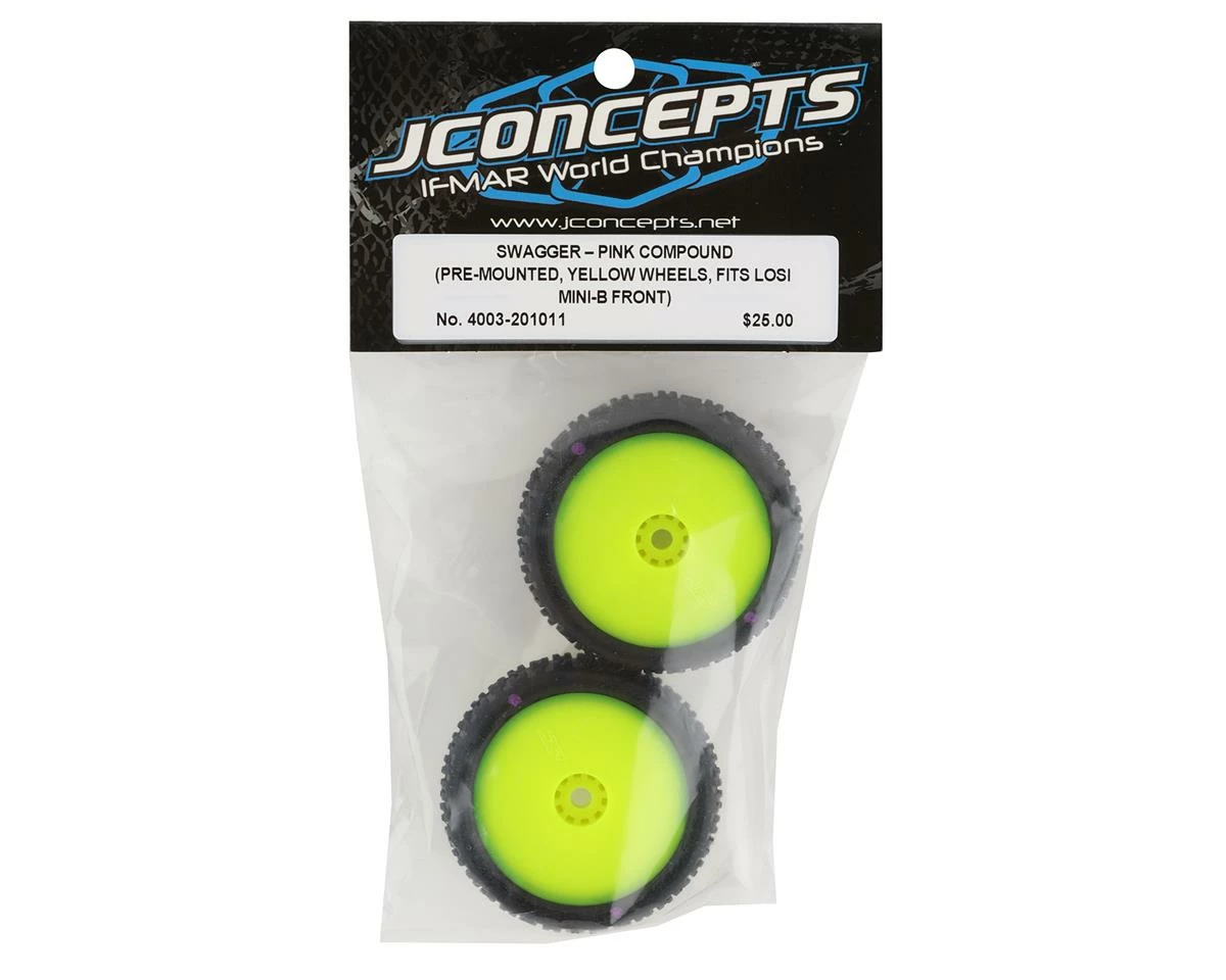 JCONCEPTS Mini-B Swagger Pre-Mounted Front Tires (Yellow) (2) (Pink) - Image 3