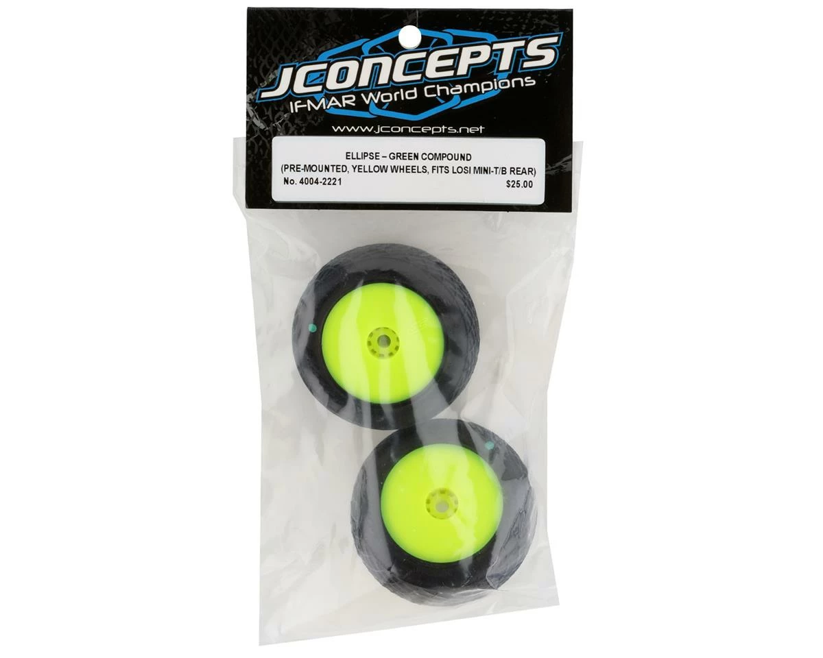 JCONCEPTS Mini-B/Mini-T 2.0 Ellipse Pre-Mounted Rear Tires (Yellow) (2) (Green) - Image 3