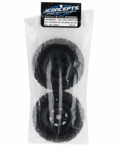 JCONCEPTS Mojave 6S BLX Pre-Mounted Landmines Tires W/Tremor Wheels (Black) (2) (Yellow) W/17mm Hex -FireBrand RC Sales jco4011 30951 2