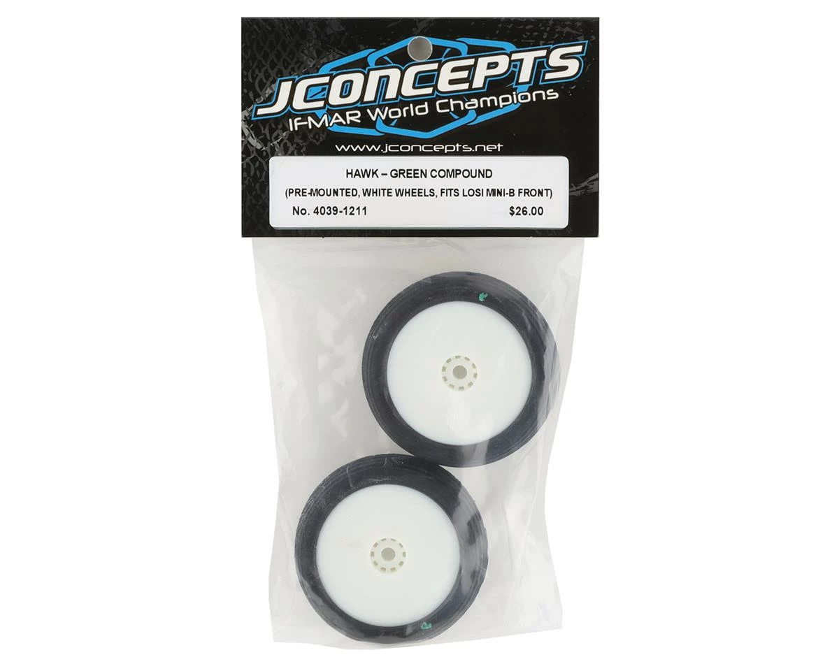 JCONCEPTS Mini-B Hawk Pre-Mounted Front Tires (White) (2) (Green) - Image 3