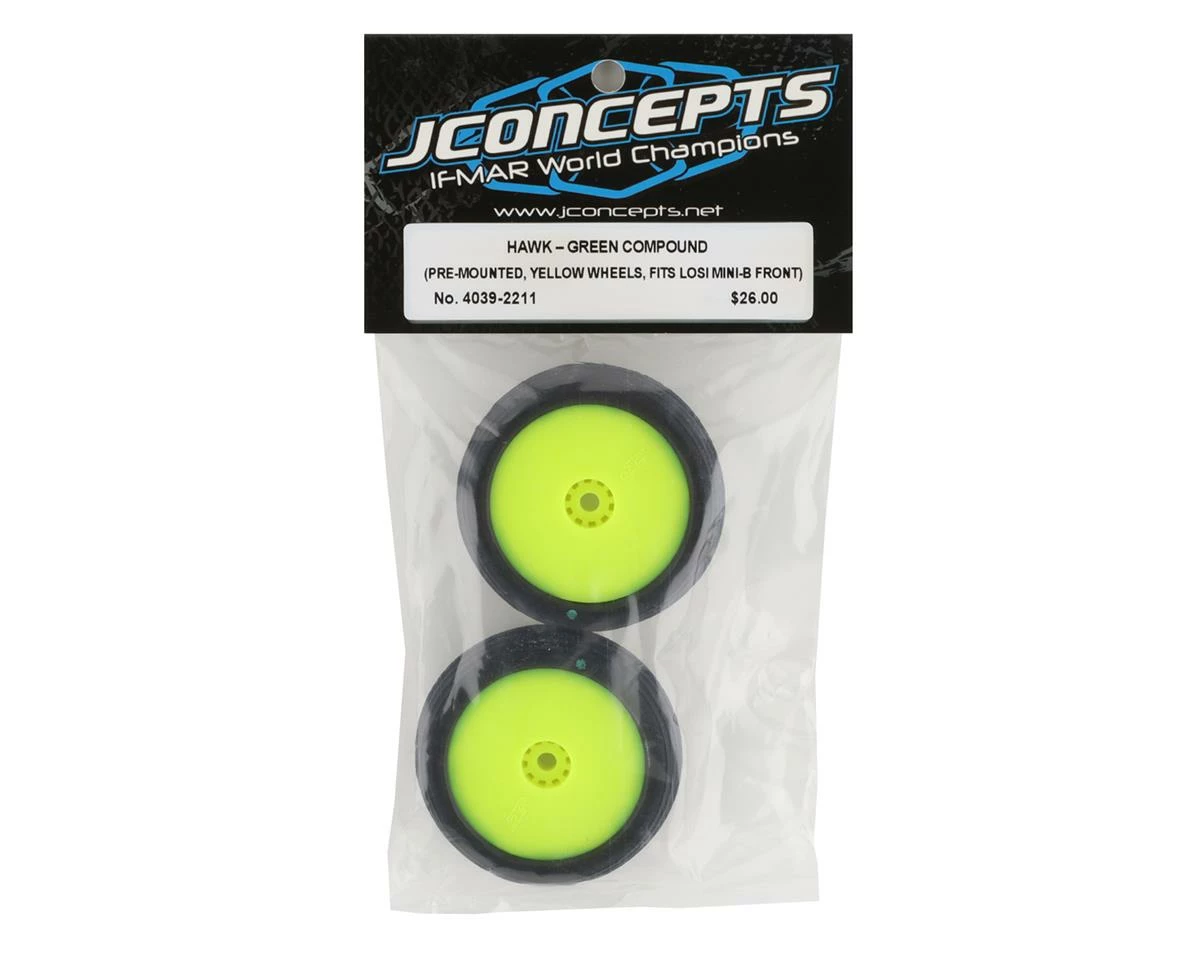 JCONCEPTS Mini-B Hawk Pre-Mounted Front Tires (Yellow) (2) (Green) - Image 3