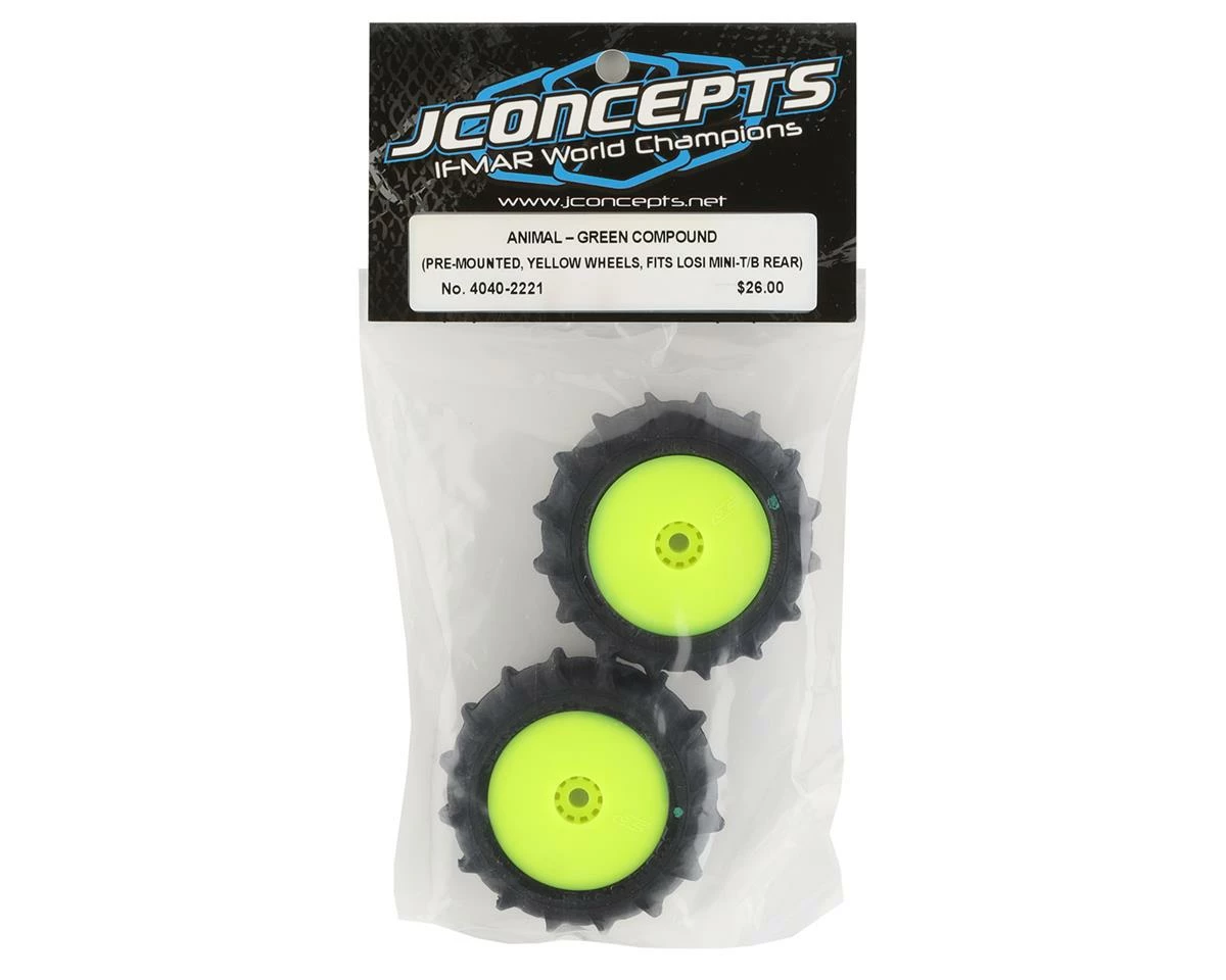 JCONCEPTS Mini-T 2.0 Animal Pre-Mounted Rear Tires (Yellow) (2) (Green) - Image 3