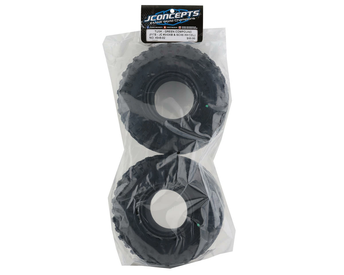 JCONCEPTS SCX6 Tusk 2.9" All Terrain Crawler Tires (2) (Green) - Image 2