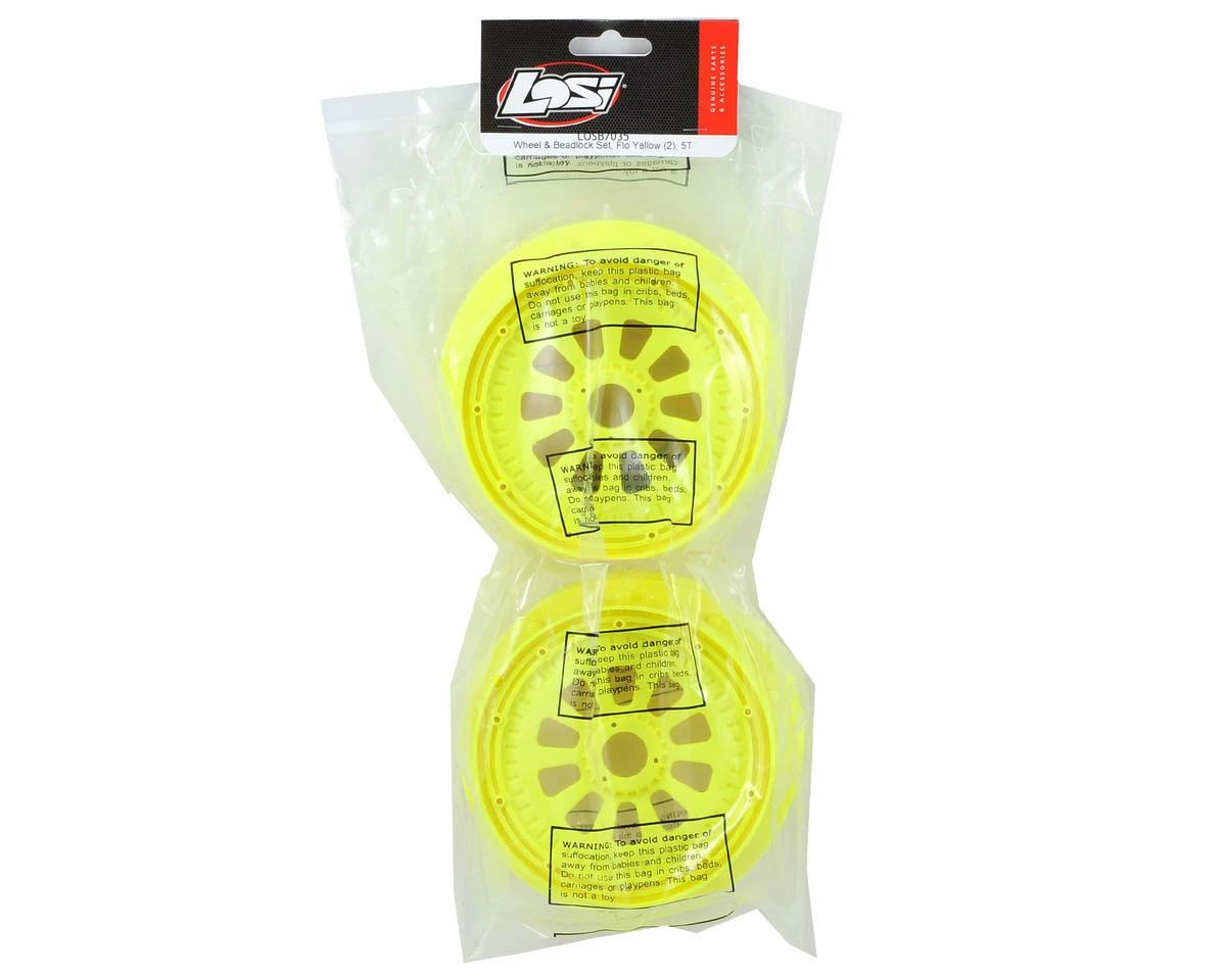 LOSI 5IVE-T Wheel Set W/Beadlocks (2) (Yellow) - Image 3