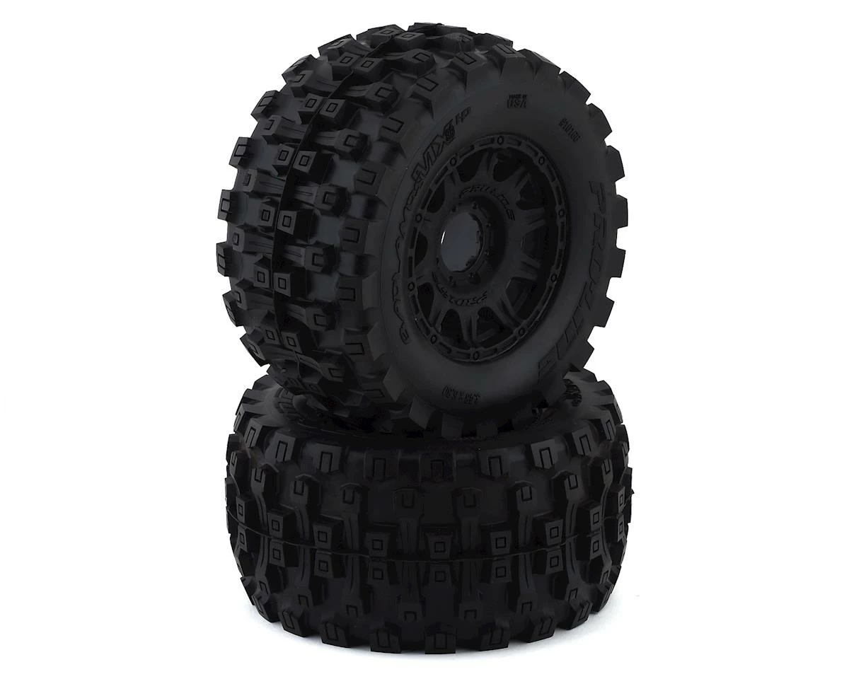 PRO-LINE Badlands MX38 HP Belted 3.8" Pre-Mounted Truck Tires (2) (Black) (M2) W/Raid Wheels