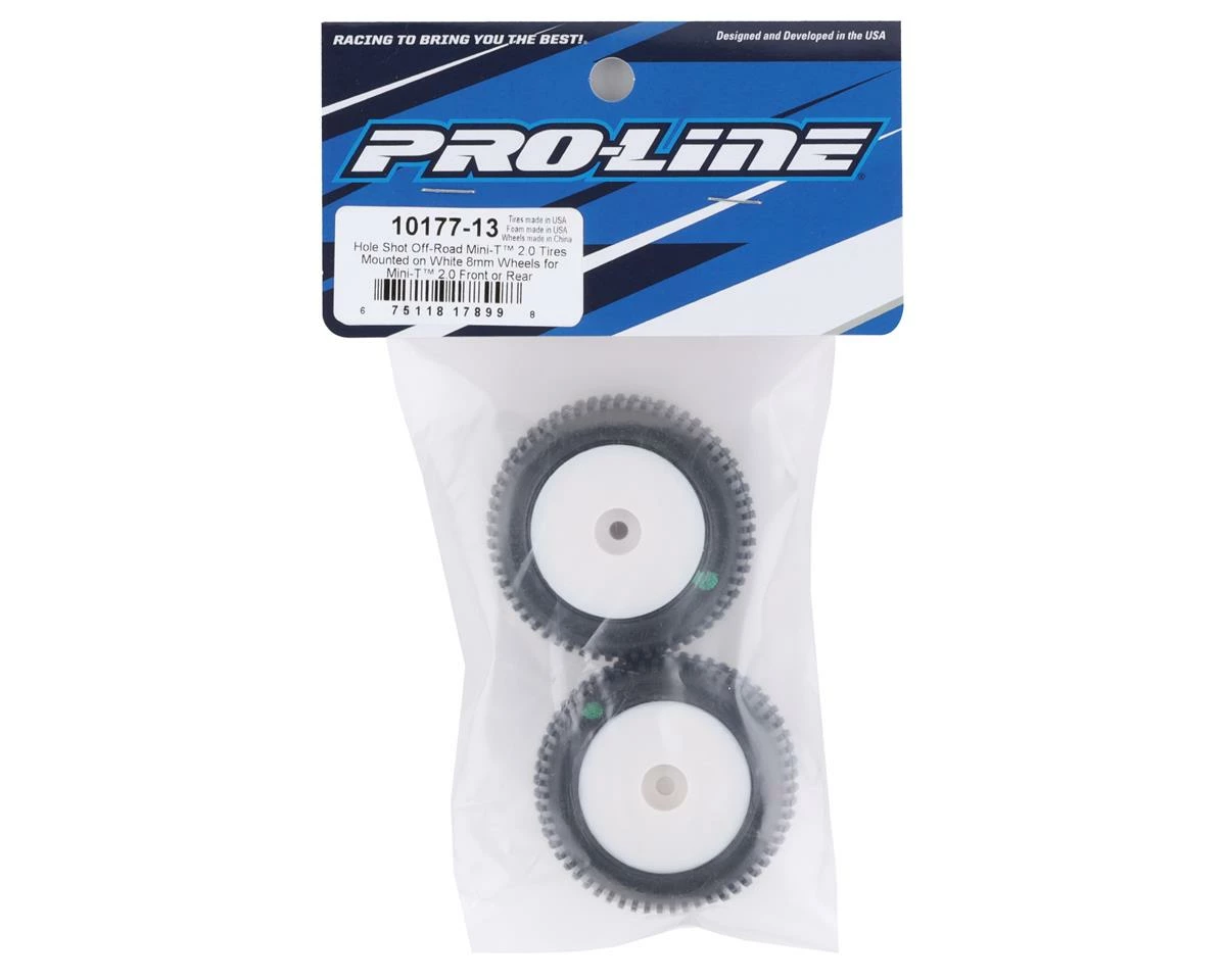 PRO-LINE Mini-T 2.0 Hole Shot Pre-Mounted Tires W/8mm Hex (White) (2) (M3) - Image 3