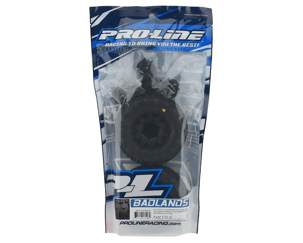 PRO-LINE Badlands 2.8" Pre-Mounted W/Raid Electric Rear Wheels (Black) (2) (M2) W/12mm Removable Hex 6 PRO-LINE Badlands 2.8" Pre-Mounted W/Raid Electric Rear Wheels (Black) (2) (M2) W/12mm Removable Hex - Image 4