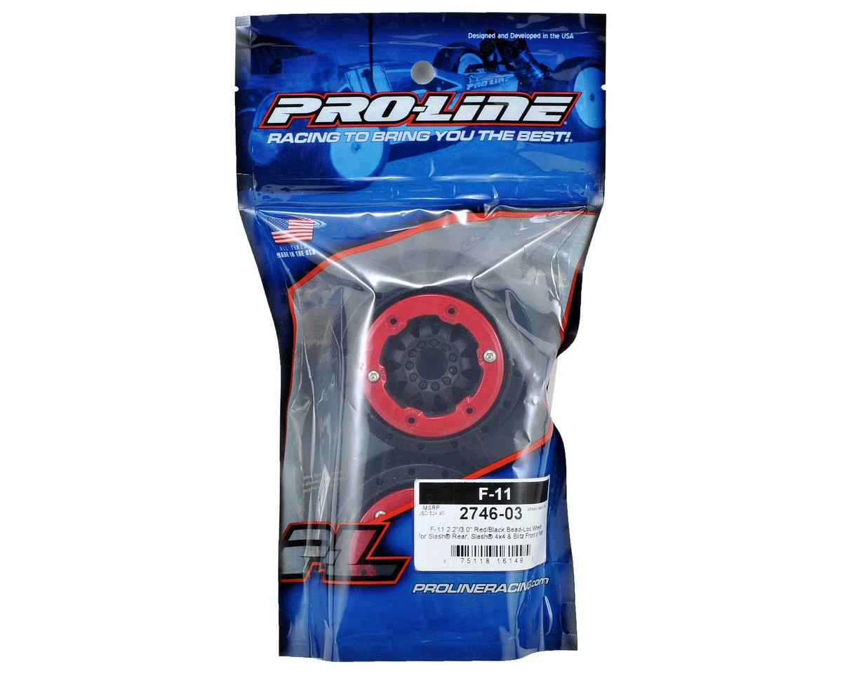 PRO-LINE F-11 Bead-Loc Short Course Wheels (Black/Red) (2) W/12mm Hex (Slash Rear) - Image 2
