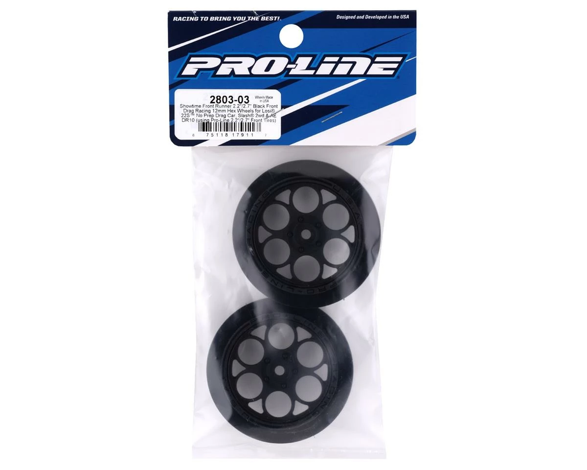 PRO-LINE Showtime Front Drag Racing Wheels W/12mm Hex (Black) (2) - Image 3