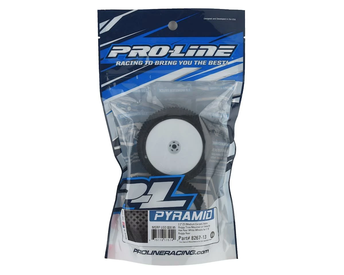 PRO-LINE Pyramid 2.2" Rear Buggy Pre-Mounted Carpet Tires (White) (2) (Z3) (Velocity) W/12mm Hex - Image 3