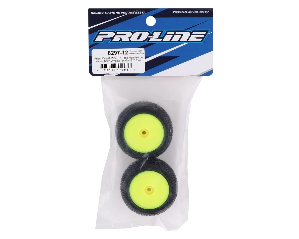 PRO-LINE Mini-B Rear Pre-Mounted Prism Carpet Tire (Yellow) (2) (Z3) - Image 3