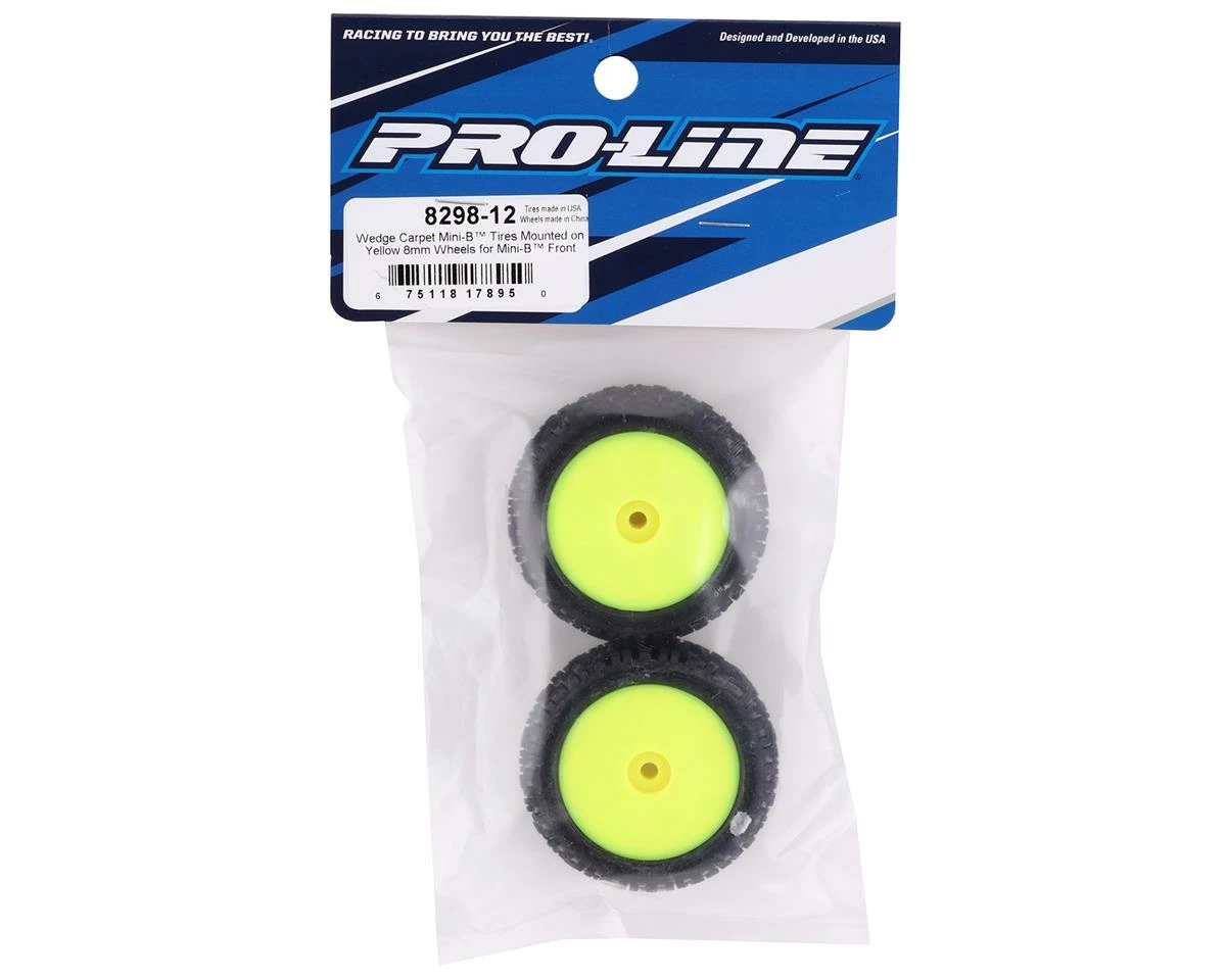 PRO-LINE Mini-B Front Pre-Mounted Wedge Carpet Tire (Yellow) (2) (Z3) - Image 3