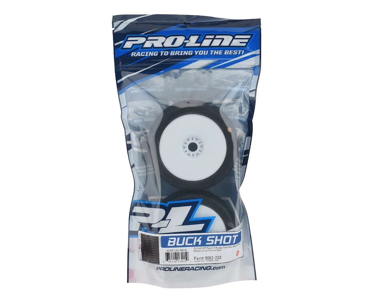 PRO-LINE Buck Shot Pre-Mounted 1/8 Buggy Tires (White) (2) (S3) W/Velocity V2 Wheel - Image 3