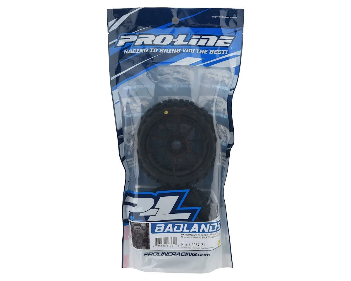 PRO-LINE Badlands MX Pre-Mounted 1/8 Buggy Tires (Black) (2) (M2) W/Mach 10 Wheel - Image 3