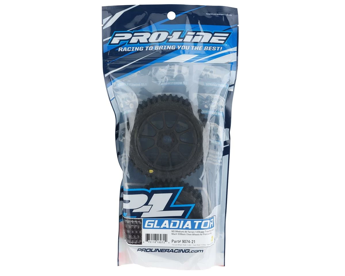 PRO-LINE Gladiator Pre-Mounted 1/8 Buggy Tires (2) (Black) (M2) W/Mach 10 Wheel - Image 3