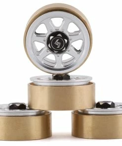 Samix SCX24 Aluminum & Brass 1.0" Beadlock Wheel Set W/Scale Hubs (Silver) (4)