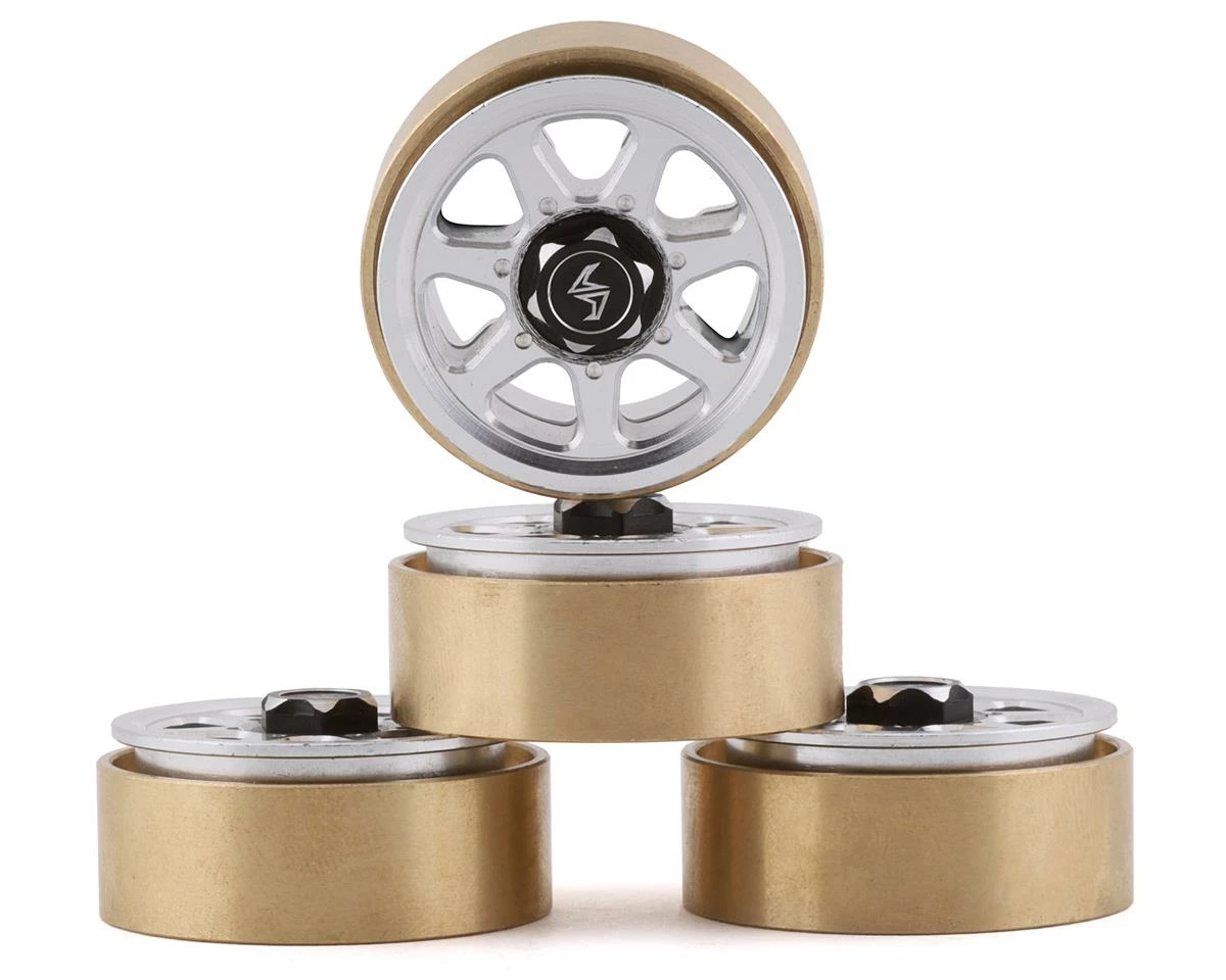 Samix SCX24 Aluminum & Brass 1.0" Beadlock Wheel Set W/Scale Hubs (Silver) (4)
