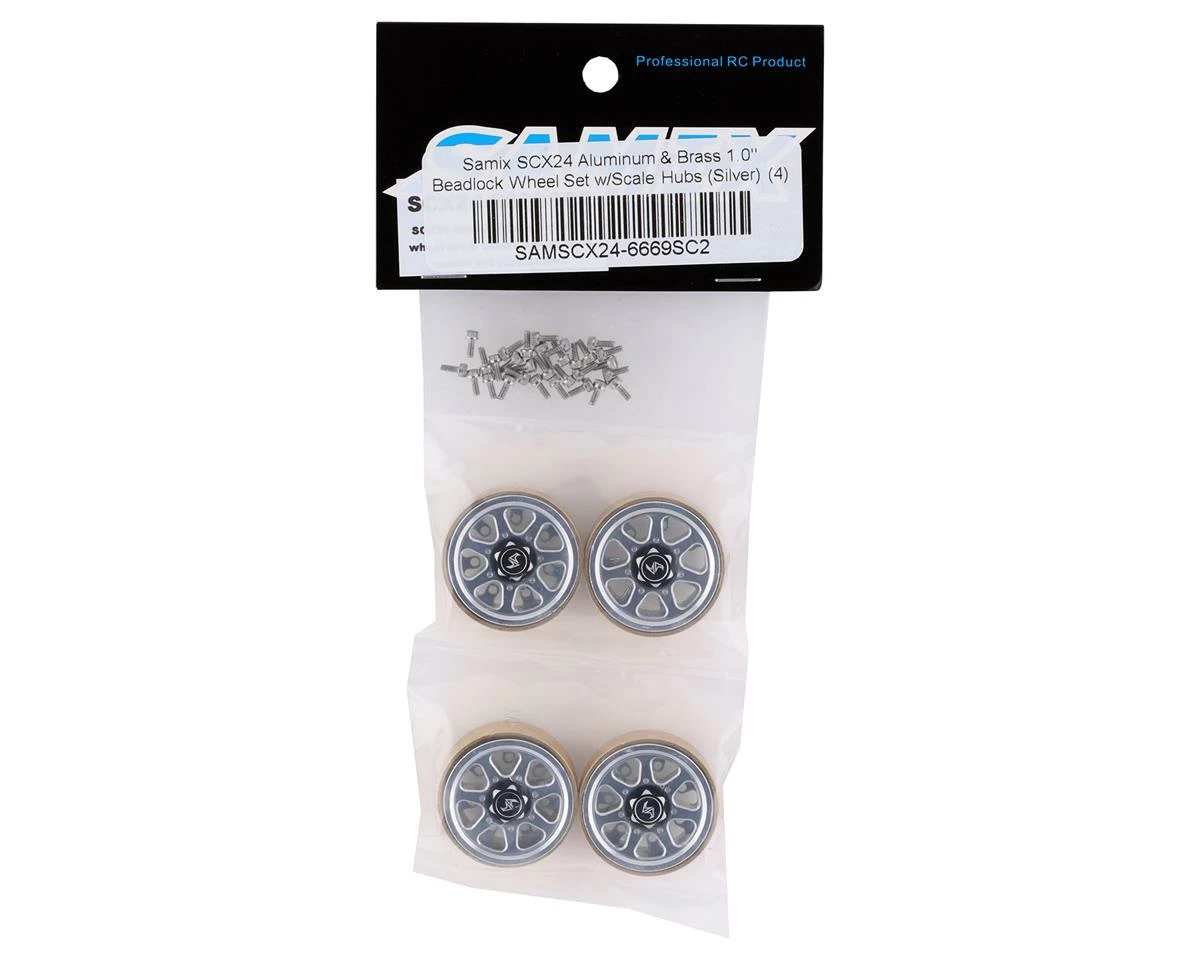 Samix SCX24 Aluminum & Brass 1.0" Beadlock Wheel Set W/Scale Hubs (Silver) (4) - Image 3