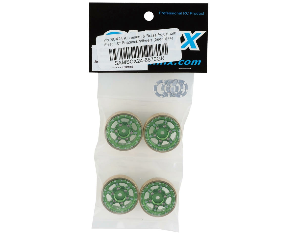 Samix SCX24 Aluminum & Brass Adjustable Offset 1.0" Beadlock Wheels (Green) (4) - Image 5
