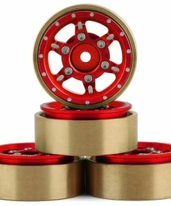 Samix SCX24 Aluminum & Brass Adjustable Offset 1.0" Beadlock Wheels (Red) (4)