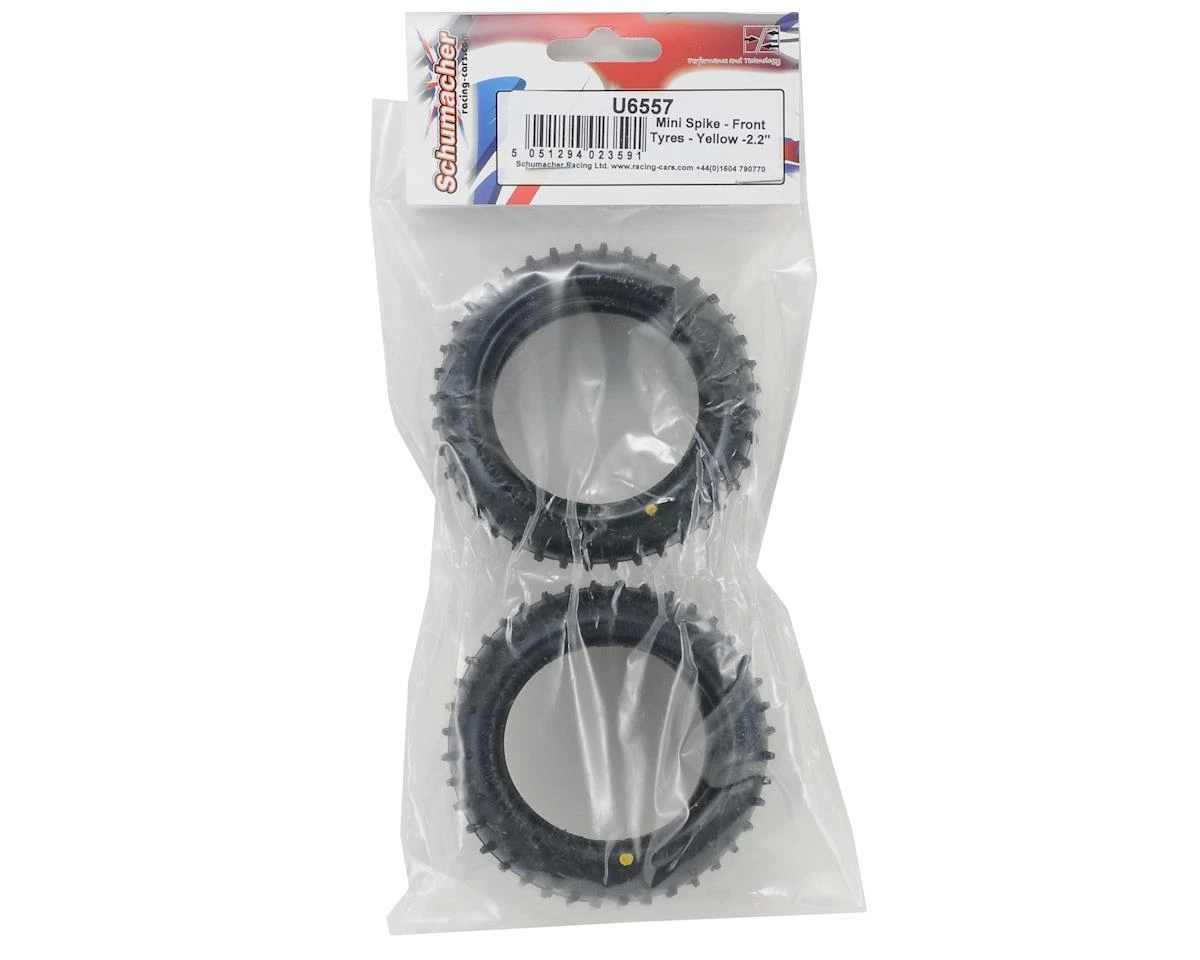 Schumacher "Mini Spike 2" 1/10 4WD Buggy Front Carpet Tires (2) (Yellow) - Image 2