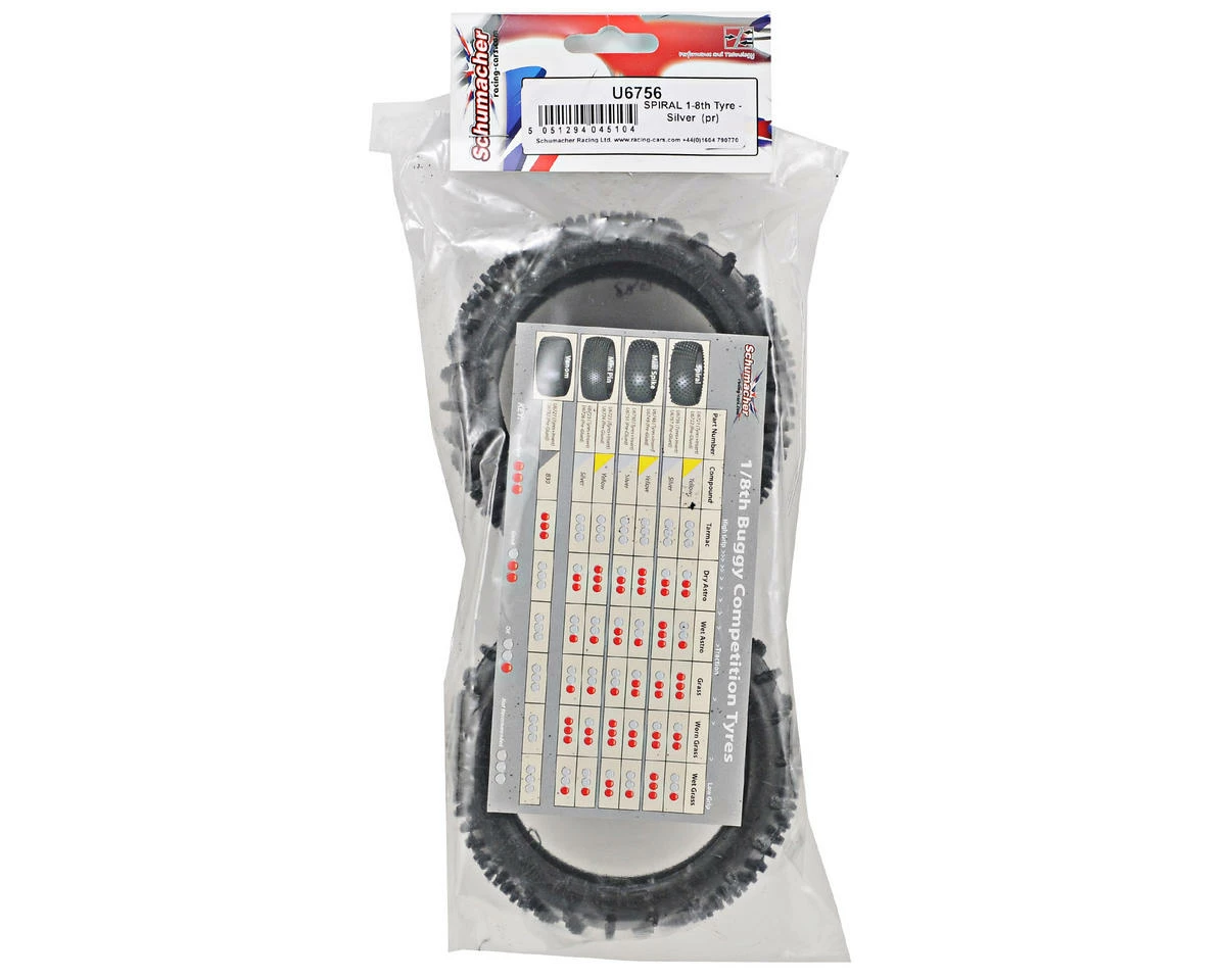 Schumacher "Spiral" 1/8 Buggy Tires (2) (Silver) - Image 2