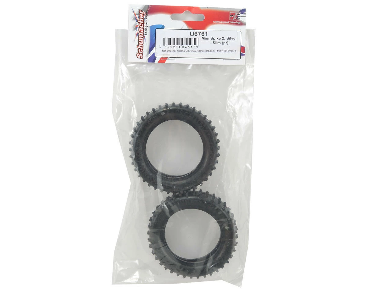 Schumacher "Mini Spike" Slim 2.2" 1/10 2WD Buggy Front Carpet Tires (2) (Silver) - Image 2