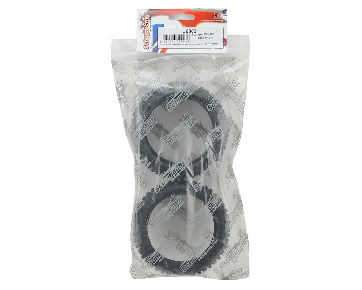 Schumacher Stagger Rib 1/8 Buggy Tire (2) (Yellow) - Image 2